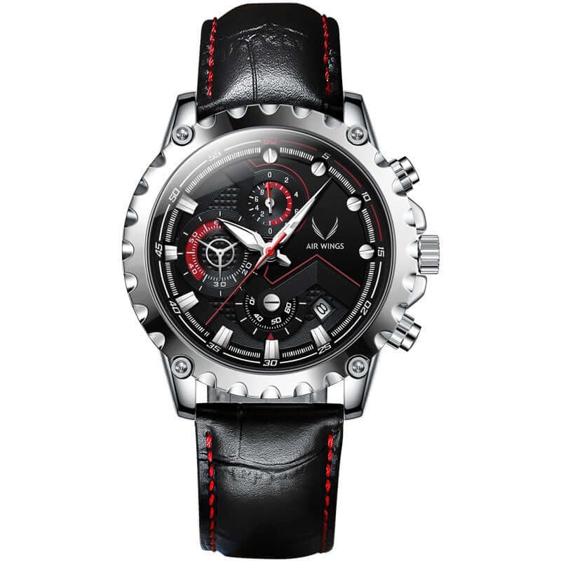 Air Wings Ace - Silver/Black watch featuring a bold design and aviation-inspired dial, perfect for minimalistic pilot watches Perth.