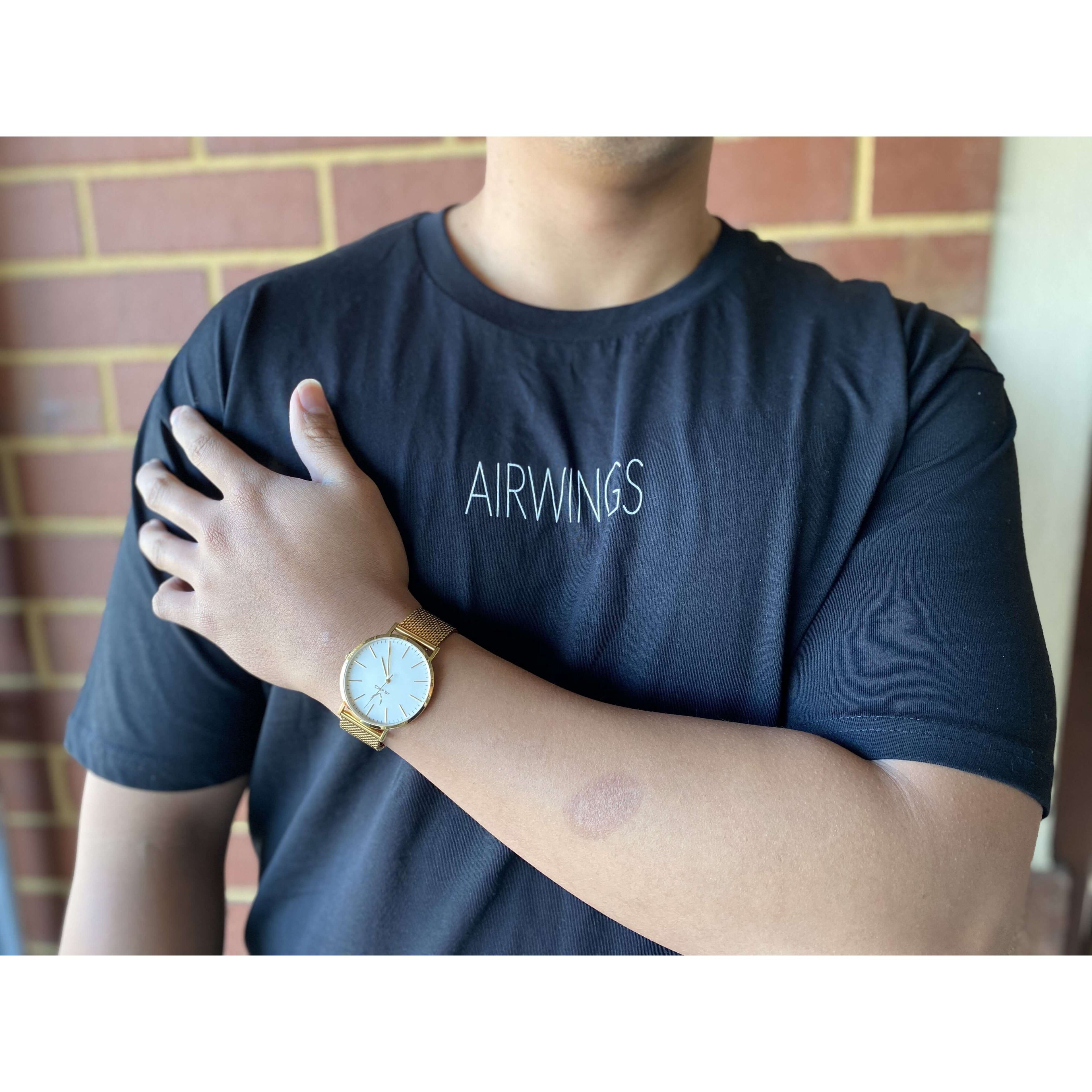 Air Wings - T-Shirts (limited edition) design showcased with minimalistic pilot watch in Perth.