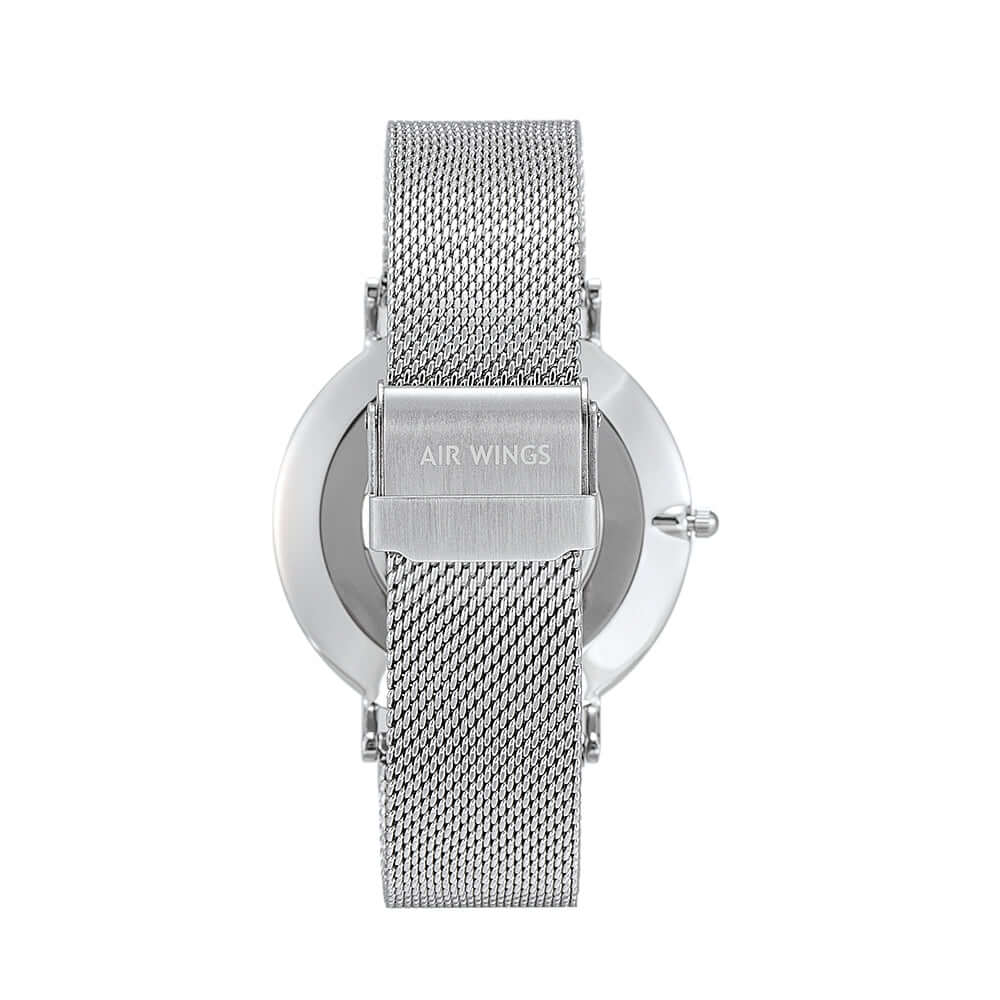 Air Wings Horizon - Silver/Black with mesh strap showcasing minimalistic design and craftsmanship.